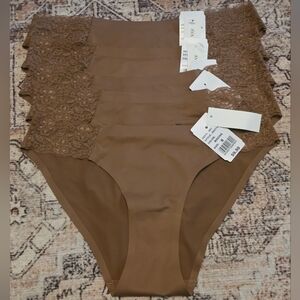 NWT 5 AVA & AIDEN Lace Trim Bikini Brief Seamless Mocha Panties Underwear S